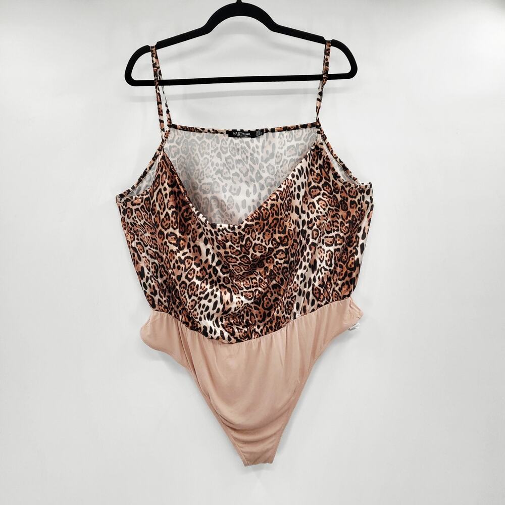 Nasty Gal Animal Print Satin Feel Cowl Neck Bodysuit Strappy Women's Plus Sz 18